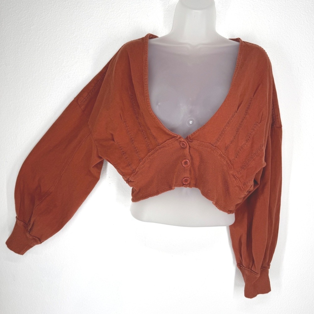 We The Free People Embroidered Cropped‎ Button Oversized Cardigan M Earthy Indie